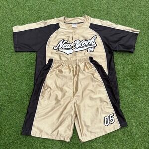 Big Land Baseball Jersey‎ Shorts Set Mens XL Gold Black New York 05 2pc